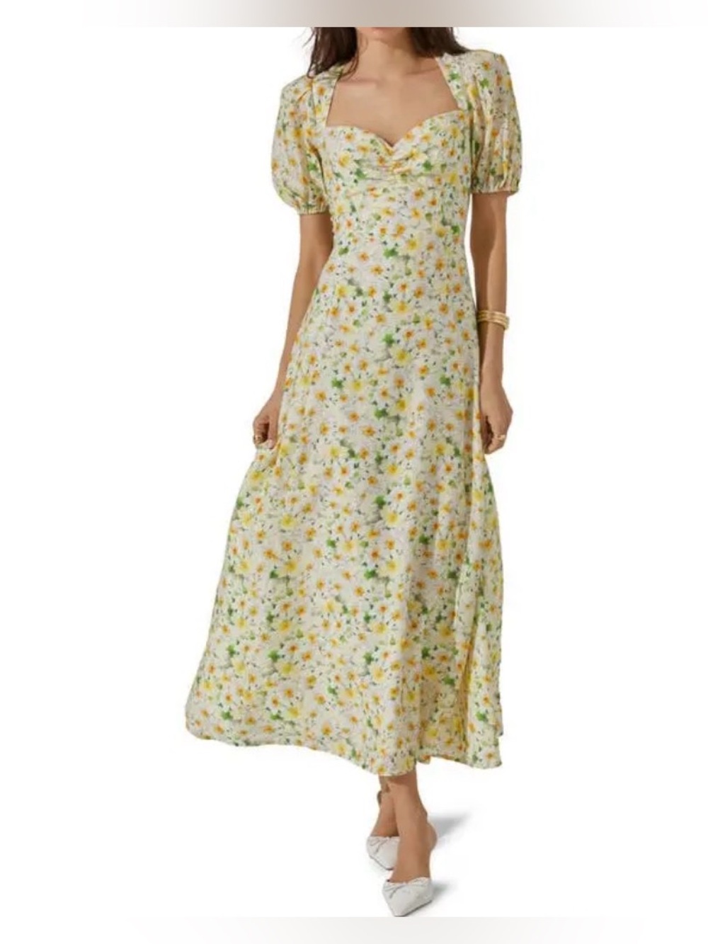 ASTR The Label The Floral Puff-Sleeve Maxi Dress.WomenXS. Garden Cottagecore.NWT